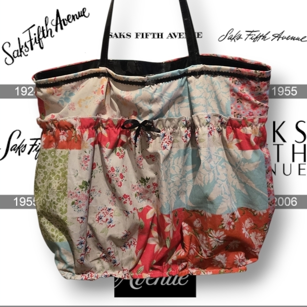 Saks Fifth Avenue Multicolor Patchwork Tote Bag Purse Upcycle Original - Picture 2 of 11